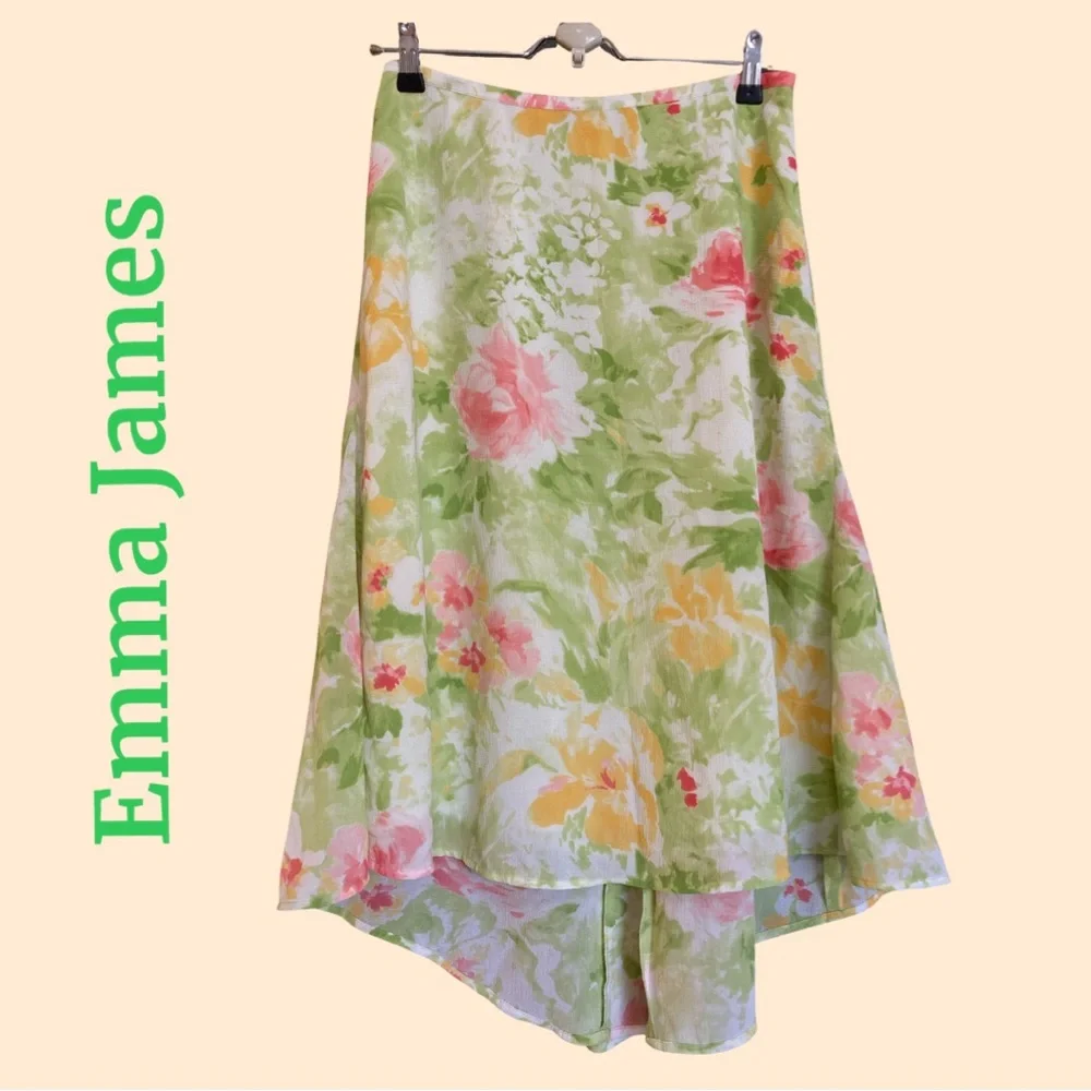 EMMA JAMES Floral Cottagecore Boho Women’s Skirt Gauzy Hi/Low Light Airy Lined - Picture 10 of 13